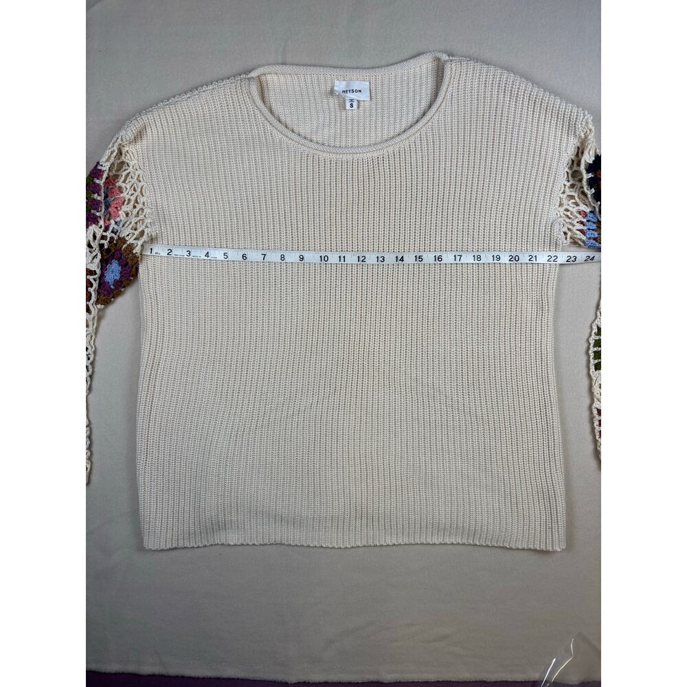 Heyson Small crew neck sweater with crochet floral granny square sleeves Size S - Picture 4 of 9